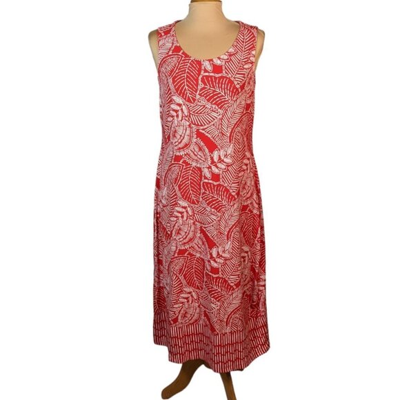 CHICO'S Round Neck Sleeveless Leaf Print Maxi Dress Red and White Chico's Size 1 - Picture 1 of 14